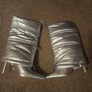 Silver high heel boots